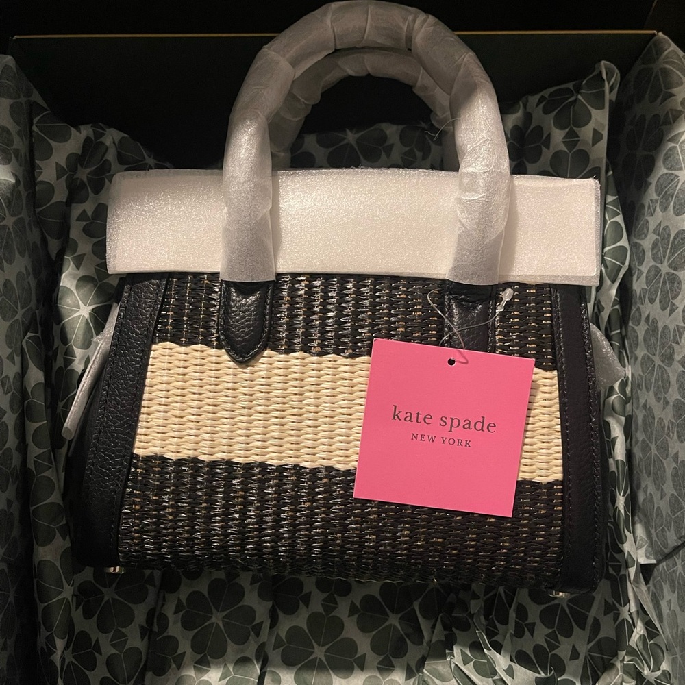 Kate Spade knott striped straw mini satchel